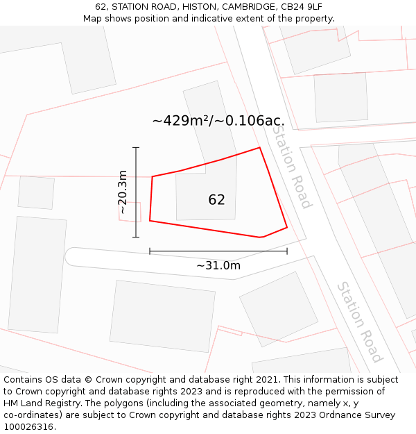 62, STATION ROAD, HISTON, CAMBRIDGE, CB24 9LF: Plot and title map