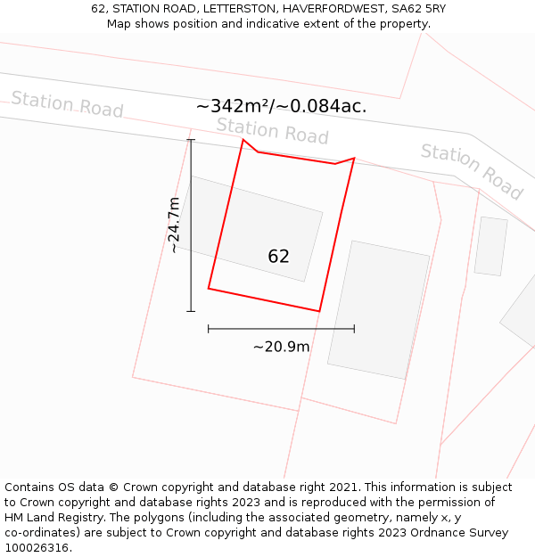 62, STATION ROAD, LETTERSTON, HAVERFORDWEST, SA62 5RY: Plot and title map