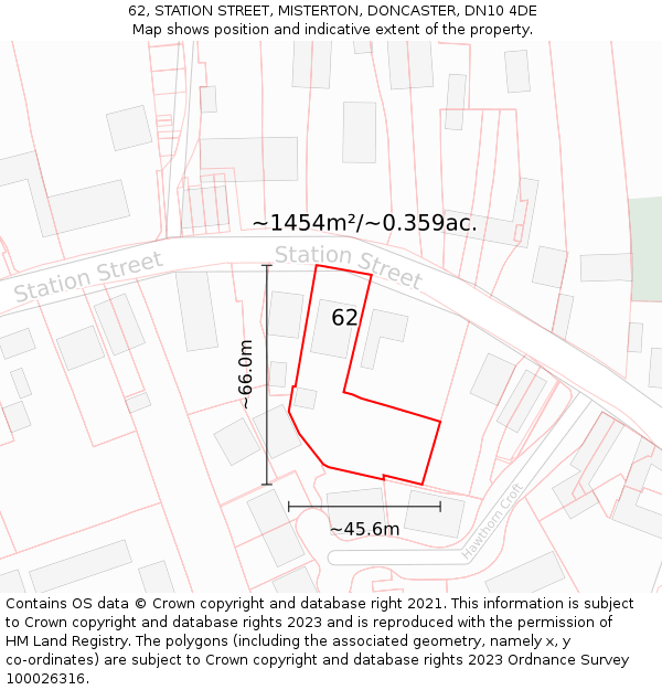 62, STATION STREET, MISTERTON, DONCASTER, DN10 4DE: Plot and title map