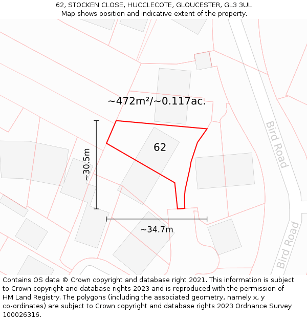 62, STOCKEN CLOSE, HUCCLECOTE, GLOUCESTER, GL3 3UL: Plot and title map