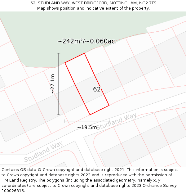 62, STUDLAND WAY, WEST BRIDGFORD, NOTTINGHAM, NG2 7TS: Plot and title map