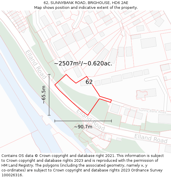 62, SUNNYBANK ROAD, BRIGHOUSE, HD6 2AE: Plot and title map