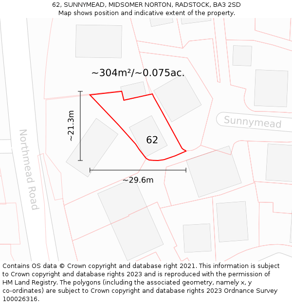 62, SUNNYMEAD, MIDSOMER NORTON, RADSTOCK, BA3 2SD: Plot and title map