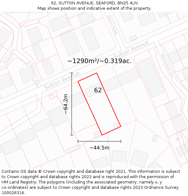 62, SUTTON AVENUE, SEAFORD, BN25 4LN: Plot and title map