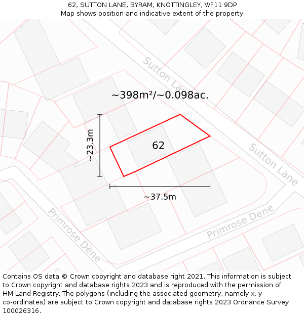 62, SUTTON LANE, BYRAM, KNOTTINGLEY, WF11 9DP: Plot and title map