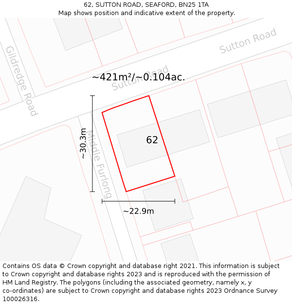 62, SUTTON ROAD, SEAFORD, BN25 1TA: Plot and title map