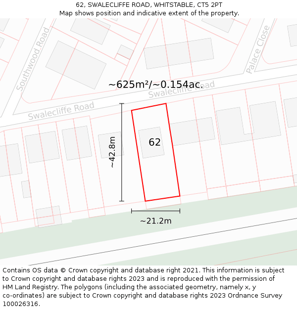 62, SWALECLIFFE ROAD, WHITSTABLE, CT5 2PT: Plot and title map