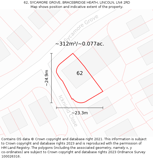 62, SYCAMORE GROVE, BRACEBRIDGE HEATH, LINCOLN, LN4 2RD: Plot and title map