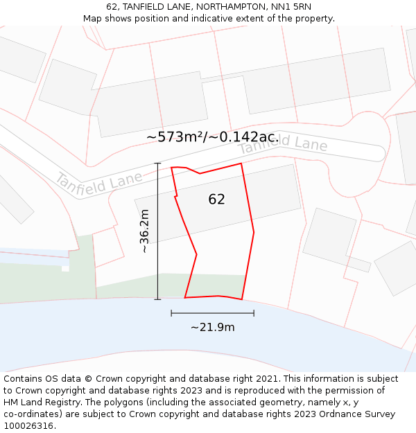 62, TANFIELD LANE, NORTHAMPTON, NN1 5RN: Plot and title map