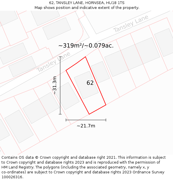 62, TANSLEY LANE, HORNSEA, HU18 1TS: Plot and title map