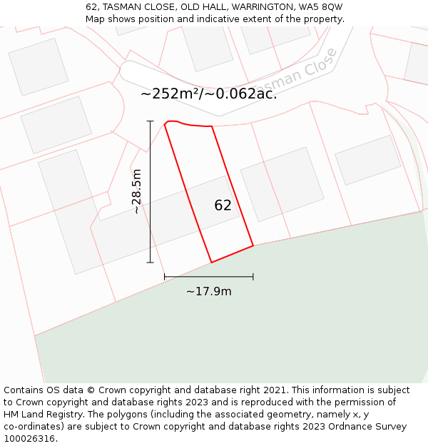 62, TASMAN CLOSE, OLD HALL, WARRINGTON, WA5 8QW: Plot and title map