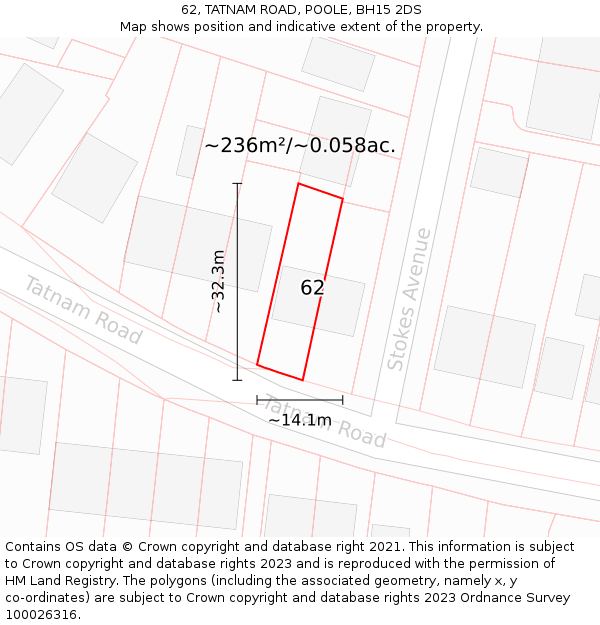 62, TATNAM ROAD, POOLE, BH15 2DS: Plot and title map