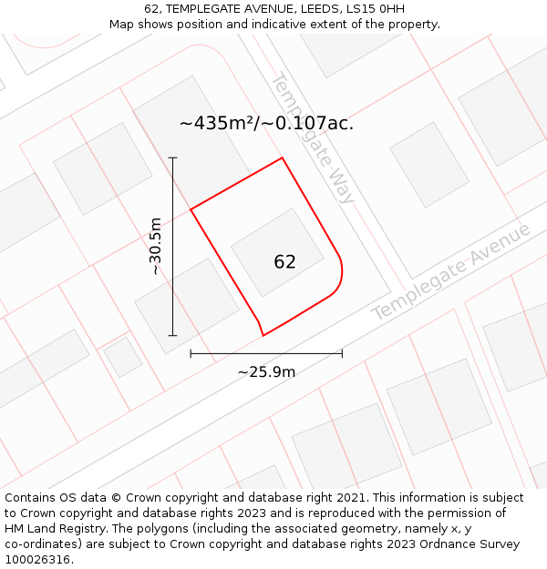 62, TEMPLEGATE AVENUE, LEEDS, LS15 0HH: Plot and title map