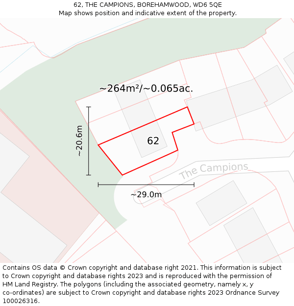 62, THE CAMPIONS, BOREHAMWOOD, WD6 5QE: Plot and title map