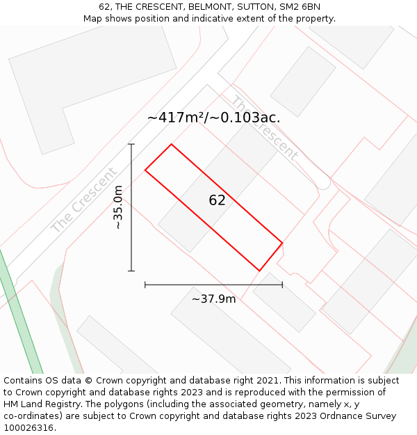 62, THE CRESCENT, BELMONT, SUTTON, SM2 6BN: Plot and title map