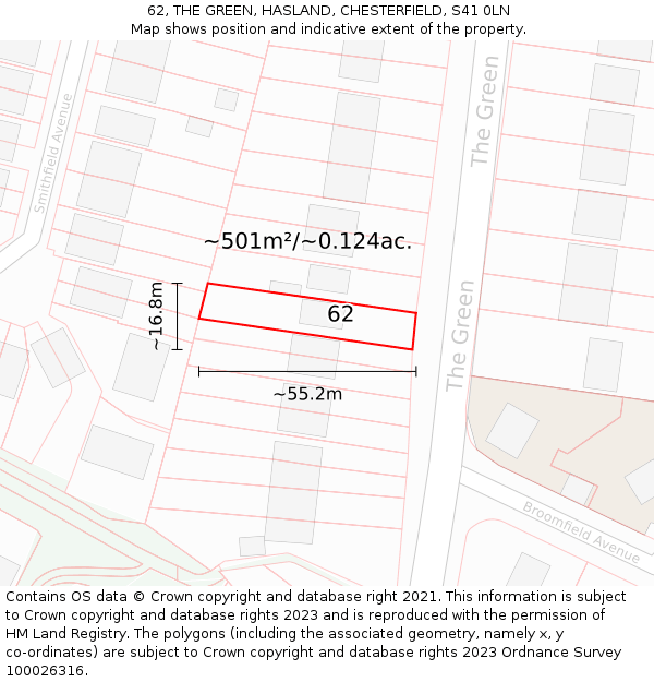 62, THE GREEN, HASLAND, CHESTERFIELD, S41 0LN: Plot and title map