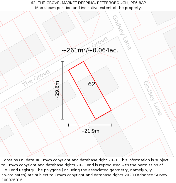 62, THE GROVE, MARKET DEEPING, PETERBOROUGH, PE6 8AP: Plot and title map