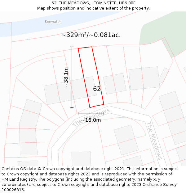 62, THE MEADOWS, LEOMINSTER, HR6 8RF: Plot and title map