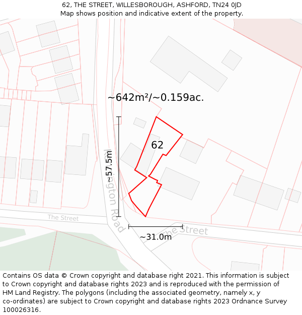 62, THE STREET, WILLESBOROUGH, ASHFORD, TN24 0JD: Plot and title map