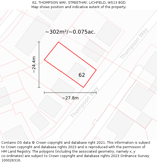 62, THOMPSON WAY, STREETHAY, LICHFIELD, WS13 8GD: Plot and title map