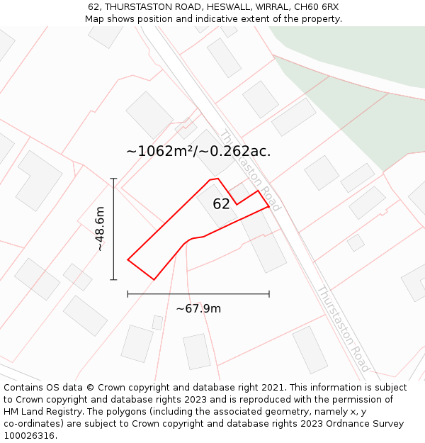 62, THURSTASTON ROAD, HESWALL, WIRRAL, CH60 6RX: Plot and title map