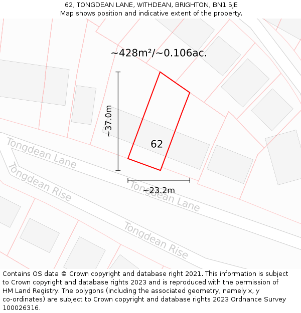 62, TONGDEAN LANE, WITHDEAN, BRIGHTON, BN1 5JE: Plot and title map