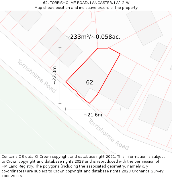 62, TORRISHOLME ROAD, LANCASTER, LA1 2LW: Plot and title map