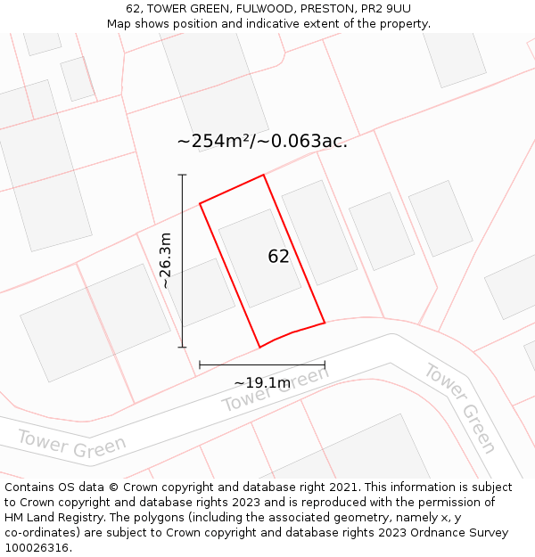 62, TOWER GREEN, FULWOOD, PRESTON, PR2 9UU: Plot and title map