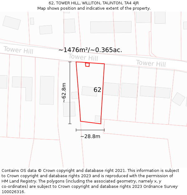 62, TOWER HILL, WILLITON, TAUNTON, TA4 4JR: Plot and title map