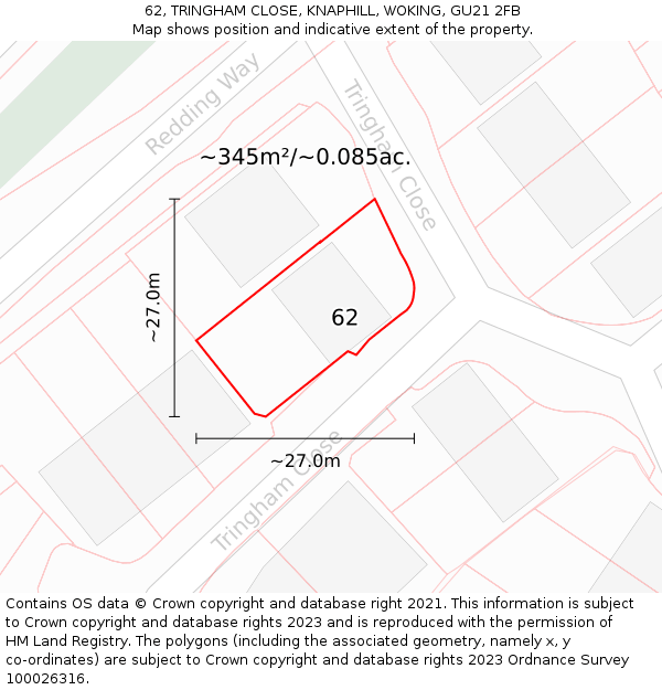 62, TRINGHAM CLOSE, KNAPHILL, WOKING, GU21 2FB: Plot and title map