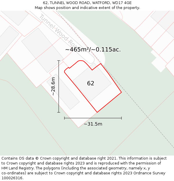 62, TUNNEL WOOD ROAD, WATFORD, WD17 4GE: Plot and title map