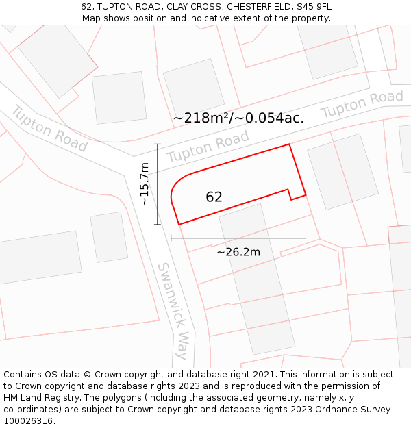 62, TUPTON ROAD, CLAY CROSS, CHESTERFIELD, S45 9FL: Plot and title map