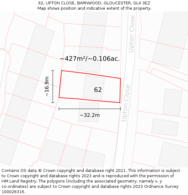 62, UPTON CLOSE, BARNWOOD, GLOUCESTER, GL4 3EZ: Plot and title map