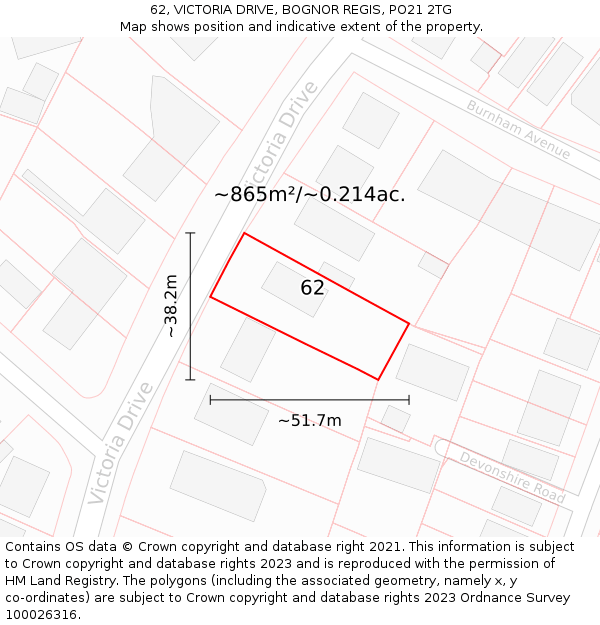 62, VICTORIA DRIVE, BOGNOR REGIS, PO21 2TG: Plot and title map