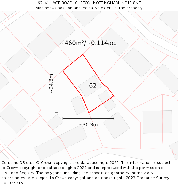 62, VILLAGE ROAD, CLIFTON, NOTTINGHAM, NG11 8NE: Plot and title map