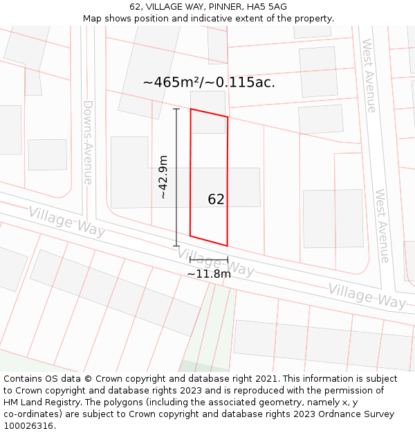 62, VILLAGE WAY, PINNER, HA5 5AG: Plot and title map