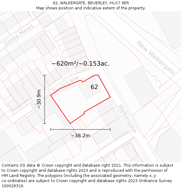 62, WALKERGATE, BEVERLEY, HU17 9ER: Plot and title map