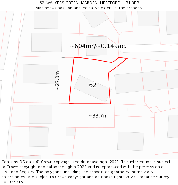 62, WALKERS GREEN, MARDEN, HEREFORD, HR1 3EB: Plot and title map