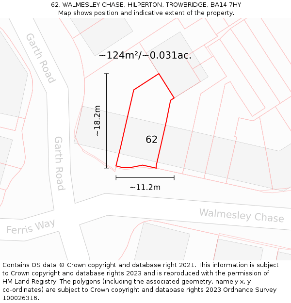 62, WALMESLEY CHASE, HILPERTON, TROWBRIDGE, BA14 7HY: Plot and title map