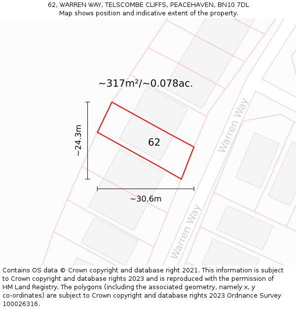 62, WARREN WAY, TELSCOMBE CLIFFS, PEACEHAVEN, BN10 7DL: Plot and title map