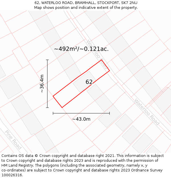 62, WATERLOO ROAD, BRAMHALL, STOCKPORT, SK7 2NU: Plot and title map