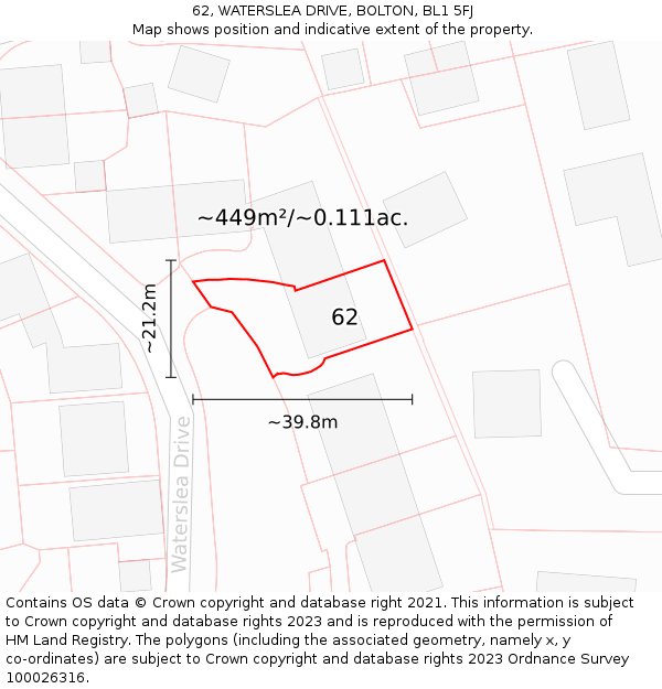 62, WATERSLEA DRIVE, BOLTON, BL1 5FJ: Plot and title map