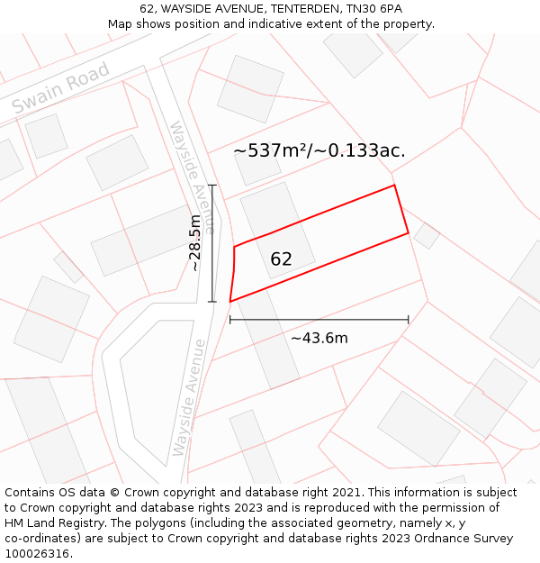 62, WAYSIDE AVENUE, TENTERDEN, TN30 6PA: Plot and title map