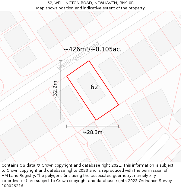 62, WELLINGTON ROAD, NEWHAVEN, BN9 0RJ: Plot and title map