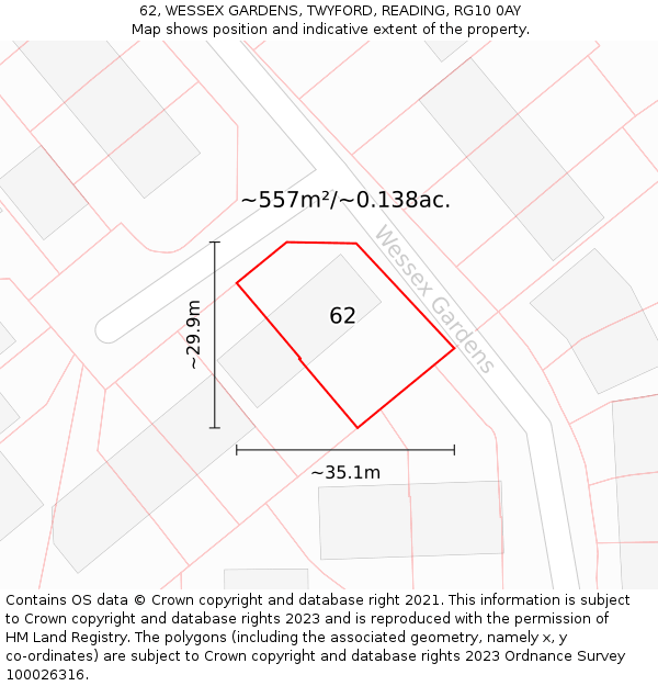 62, WESSEX GARDENS, TWYFORD, READING, RG10 0AY: Plot and title map