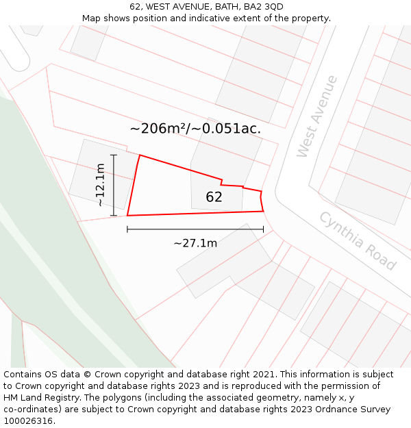 62, WEST AVENUE, BATH, BA2 3QD: Plot and title map