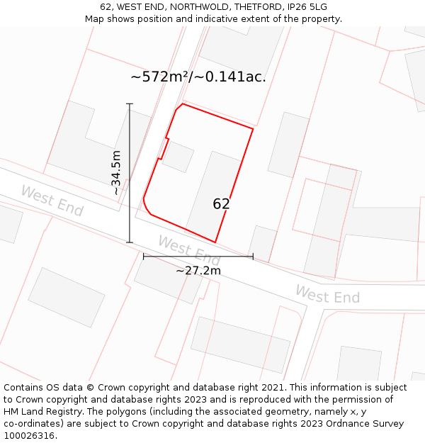 62, WEST END, NORTHWOLD, THETFORD, IP26 5LG: Plot and title map
