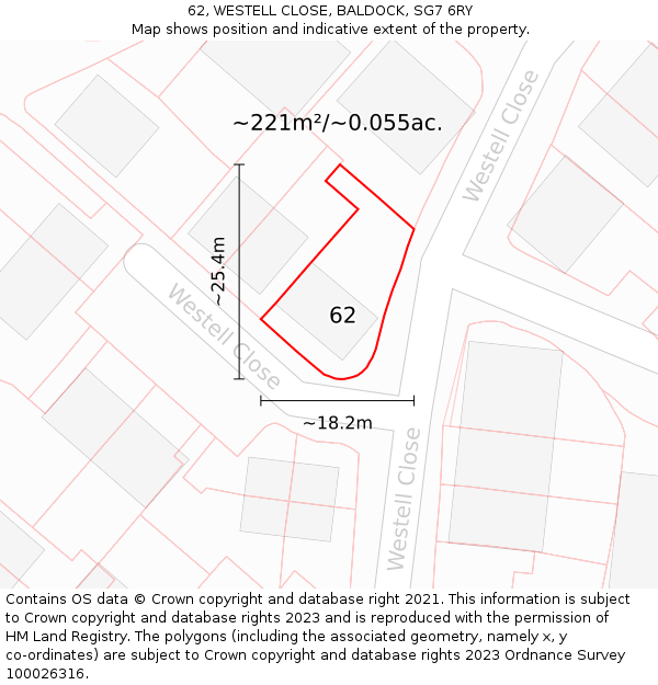 62, WESTELL CLOSE, BALDOCK, SG7 6RY: Plot and title map