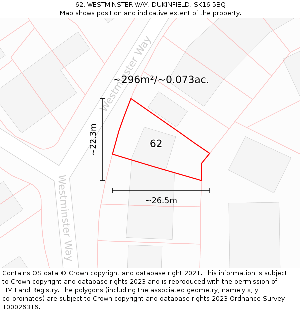 62, WESTMINSTER WAY, DUKINFIELD, SK16 5BQ: Plot and title map