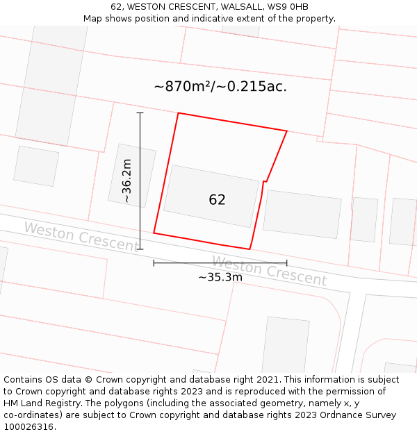 62, WESTON CRESCENT, WALSALL, WS9 0HB: Plot and title map